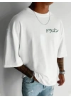 Baskılı Oversize Bisiklet Yaka T-shirt - Beyaz