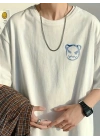 Baskılı Oversize Bisiklet Yaka T-shirt - Beyaz