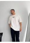 Baskılı Oversize Bisiklet Yaka T-shirt - Beyaz