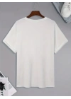 Baskılı Oversize Bisiklet Yaka T-shirt - Beyaz