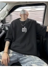 Baskılı Oversize Bisiklet Yaka T-shirt - Siyah