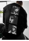 Baskılı Oversize Bisiklet Yaka T-shirt - Siyah