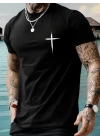 Baskılı Oversize Bisiklet Yaka T-shirt - Siyah