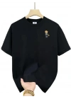 Baskılı Oversize Bisiklet Yaka T-shirt - Siyah
