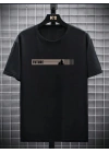 Baskılı Oversize Bisiklet Yaka T-shirt - Siyah