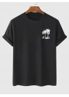Baskılı Oversize Bisiklet Yaka T-shirt - Siyah