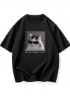 Baskılı Oversize Bisiklet Yaka T-shirt - Siyah