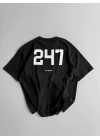 Baskılı Oversize Bisiklet Yaka T-shirt - Siyah