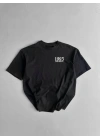 Baskılı Oversize Bisiklet Yaka T-shirt - Siyah