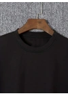 Baskılı Oversize Bisiklet Yaka T-shirt - Siyah