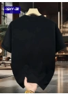 Baskılı Oversize Bisiklet Yaka T-shirt - Siyah