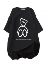 Baskılı Oversize Bisiklet Yaka T-shirt - Siyah