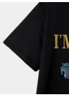 Baskılı Oversize Bisiklet Yaka T-shirt - Siyah