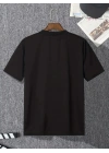 Baskılı Oversize Bisiklet Yaka T-shirt - Siyah