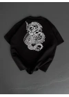 Baskılı Oversize Bisiklet Yaka T-shirt - Siyah