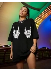 Baskılı Oversize T-shirt - Siyah