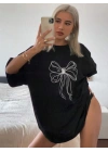 Baskılı Oversize T-shirt - Siyah