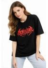 Baskılı T-Shirt Yazlık Kısa Kol Bisiklet Yaka Rahat Kalıp Tişört - Siyah