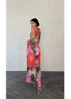 Bej Batik Desenli Elbise