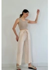 Bej Keten Pantolon