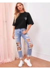 Bisiklet Yaka Baskılı Oversize T-Shirt - Siyah