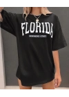 Bisiklet Yaka Baskılı T-shirt - Siyah