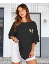 Bisiklet Yaka Baskılı T-shirt - Siyah