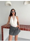 Dantel Detaylı Derin Dekolte Body Şık Kolsuz Yazlık Bodysuit - Beyaz
