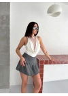 Dantel Detaylı Derin Dekolte Body Şık Kolsuz Yazlık Bodysuit - Beyaz