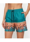 Deniz Şortu Fermuarlı Cepli File Astarlı Hızlı Kuruyan Premium - Su Yeşili