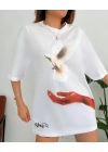 Dijital Baskılı T-Shirt - Beyaz