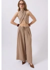 Düşük Bel Oversize Keten Pantolon