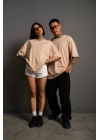 Erkek 24/1 Düz A Kalite Oversize T-shirt - Bej