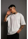Erkek 24/1 Düz A Kalite Oversize T-shirt - Beyaz