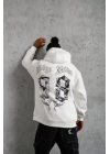 Erkek 98 Baskılı Kapşonlu Sweat - Beyaz