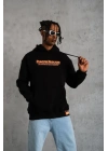Erkek Armalı Baskılı Kapüşonlu Sweatshirt - Siyah