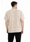 Erkek Asit Yıkama Bisiklet Yaka Kısa Kollu Oversize T-Shirt Tişört - Bej