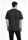 Erkek Asit Yıkama Bisiklet Yaka Kısa Kollu Oversize T-Shirt Tişört - Siyah