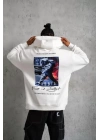 Erkek Astronot Baskılı Kapüşonlu Sweat - Beyaz