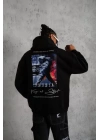 Erkek Astronot Baskılı Kapüşonlu Sweat - Siyah