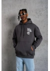 Erkek Baskılı Kapşonlu Sweat - Füme