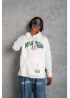 Erkek Baskılı Kapüşonlu Sweatshirt - Beyaz