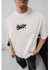 Erkek Baskılı Oversize T-shirt - Beyaz