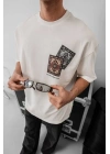 Erkek Baskılı Oversize T-shirt - Beyaz
