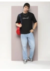 Erkek Baskılı Oversize T-shirt - Siyah