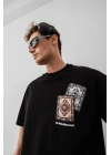 Erkek Baskılı Oversize T-shirt - Siyah
