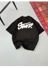 Erkek Baskılı Oversize T-shirt - Siyah