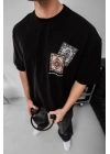 Erkek Baskılı Oversize T-shirt - Siyah