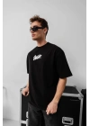 Erkek Baskılı Oversize T-shirt - Siyah