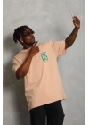 Erkek Baskılı T-Shirt Kısa Kol Bisiklet Yaka Regular Fit Rahat Kalıp Günlük Tişört - Bej